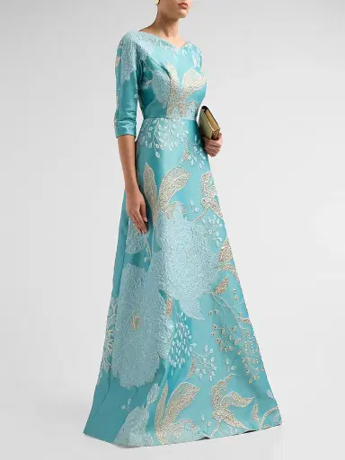 Teri Jon by Rickie Freeman Women's Floral Metallic Jacquard Ballgown | Thumbnail 4 Teri Jon by Rickie Freeman Women's Floral Metallic Jacquard Ballgown | Thumbnail 4