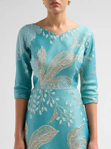Teri Jon by Rickie Freeman Women's Floral Metallic Jacquard Ballgown | Thumbnail 5 Teri Jon by Rickie Freeman Women's Floral Metallic Jacquard Ballgown | Thumbnail 5