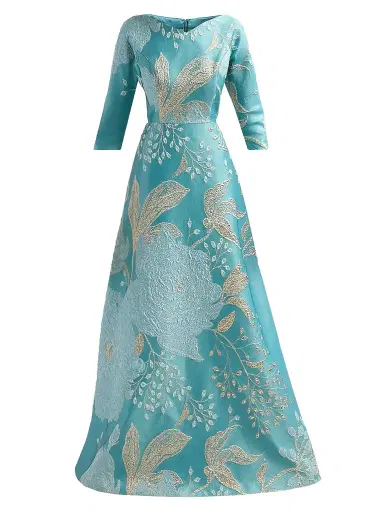 Teri Jon by Rickie Freeman Women's Floral Metallic Jacquard Ballgown | Thumbnail 1 Teri Jon by Rickie Freeman Women's Floral Metallic Jacquard Ballgown | Thumbnail 1