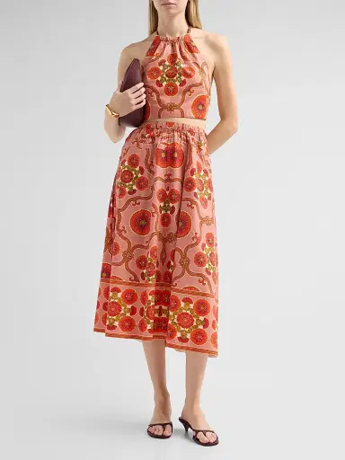 Cara Cara Women's Meret Printed Poplin Midi Skirt - Mod Floral Brick | Thumbnail 2 Cara Cara Women's Meret Printed Poplin Midi Skirt - Mod Floral Brick | Thumbnail 2