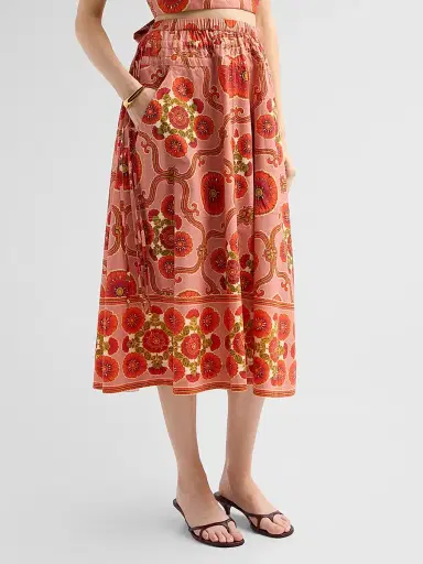 Cara Cara Women's Meret Printed Poplin Midi Skirt - Mod Floral Brick | Thumbnail 4 Cara Cara Women's Meret Printed Poplin Midi Skirt - Mod Floral Brick | Thumbnail 4