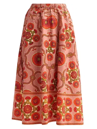 Cara Cara Women's Meret Printed Poplin Midi Skirt - Mod Floral Brick | Thumbnail 1 Cara Cara Women's Meret Printed Poplin Midi Skirt - Mod Floral Brick | Thumbnail 1