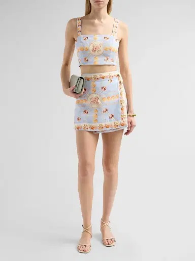 Cara Cara Women's Fischer Printed Linen Mini Skirt - Seashell Stripe | Thumbnail 2 Cara Cara Women's Fischer Printed Linen Mini Skirt - Seashell Stripe | Thumbnail 2