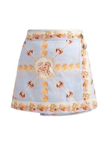 Cara Cara Women's Fischer Printed Linen Mini Skirt - Seashell Stripe | Thumbnail 1 Cara Cara Women's Fischer Printed Linen Mini Skirt - Seashell Stripe | Thumbnail 1