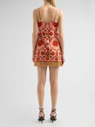 Cara Cara Women's Valencia Fringed Floral Linen Mini Dress - Mod Floral Brick - Size 12 | Thumbnail 3 Cara Cara Women's Valencia Fringed Floral Linen Mini Dress - Mod Floral Brick - Size 12 | Thumbnail 3