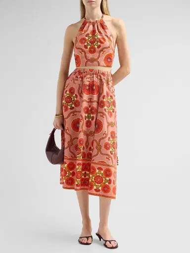 Cara Cara Women's Dahlia Poplin Halterneck Top - Mod Floral Brick | Thumbnail 2 Cara Cara Women's Dahlia Poplin Halterneck Top - Mod Floral Brick | Thumbnail 2