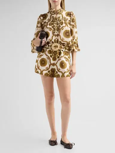 Cara Cara Women's Elowen Floral Medallion Ruffle Blouse - Mod Floral Olive | Thumbnail 2 Cara Cara Women's Elowen Floral Medallion Ruffle Blouse - Mod Floral Olive | Thumbnail 2