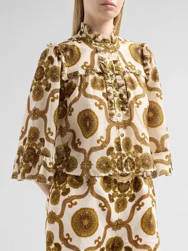 Cara Cara Women's Elowen Floral Medallion Ruffle Blouse - Mod Floral Olive | Thumbnail 4 Cara Cara Women's Elowen Floral Medallion Ruffle Blouse - Mod Floral Olive | Thumbnail 4