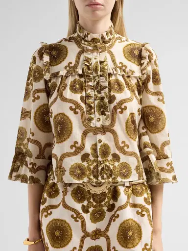 Cara Cara Women's Elowen Floral Medallion Ruffle Blouse - Mod Floral Olive | Thumbnail 5 Cara Cara Women's Elowen Floral Medallion Ruffle Blouse - Mod Floral Olive | Thumbnail 5