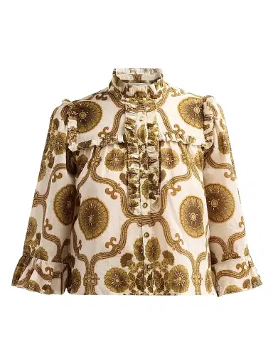 Cara Cara Women's Elowen Floral Medallion Ruffle Blouse - Mod Floral Olive | Thumbnail 1 Cara Cara Women's Elowen Floral Medallion Ruffle Blouse - Mod Floral Olive | Thumbnail 1