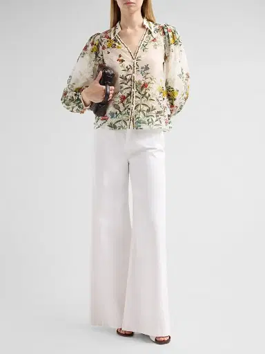 Alice + Olivia Women's Charis Printed Cotton-Silk Blouse - Desert Sprigs Vanilla - Size XL | Thumbnail 2 Alice + Olivia Women's Charis Printed Cotton-Silk Blouse - Desert Sprigs Vanilla - Size XL | Thumbnail 2