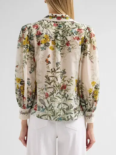 Alice + Olivia Women's Charis Printed Cotton-Silk Blouse - Desert Sprigs Vanilla - Size XL | Thumbnail 3 Alice + Olivia Women's Charis Printed Cotton-Silk Blouse - Desert Sprigs Vanilla - Size XL | Thumbnail 3