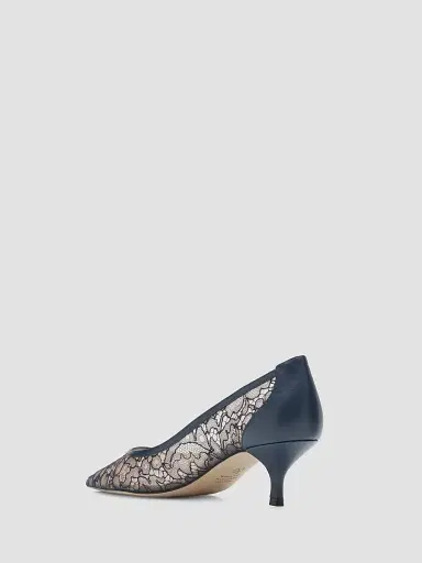 Stuart Weitzman Women's Stuart Power 50MM Floral Lace Kitten-Heel Pumps - Deep Sea Blue | Thumbnail 4 Stuart Weitzman Women's Stuart Power 50MM Floral Lace Kitten-Heel Pumps - Deep Sea Blue | Thumbnail 4