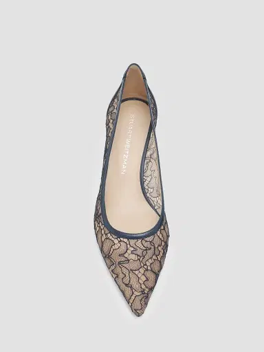 Stuart Weitzman Women's Stuart Power 50MM Floral Lace Kitten-Heel Pumps - Deep Sea Blue | Thumbnail 6 Stuart Weitzman Women's Stuart Power 50MM Floral Lace Kitten-Heel Pumps - Deep Sea Blue | Thumbnail 6