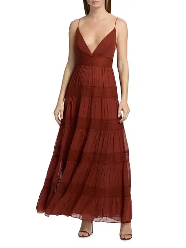 Ronny Kobo Women's Rune Tiered Lace-Trimmed Maxi Dress - Russet | Thumbnail 2 Ronny Kobo Women's Rune Tiered Lace-Trimmed Maxi Dress - Russet | Thumbnail 2