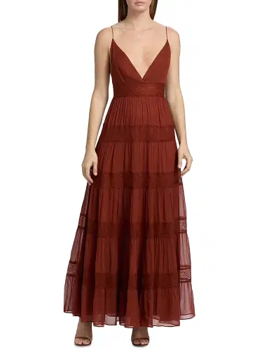 Ronny Kobo Women's Rune Tiered Lace-Trimmed Maxi Dress - Russet | Thumbnail 3 Ronny Kobo Women's Rune Tiered Lace-Trimmed Maxi Dress - Russet | Thumbnail 3