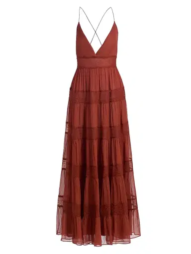 Ronny Kobo Women's Rune Tiered Lace-Trimmed Maxi Dress - Russet | Thumbnail 1 Ronny Kobo Women's Rune Tiered Lace-Trimmed Maxi Dress - Russet | Thumbnail 1