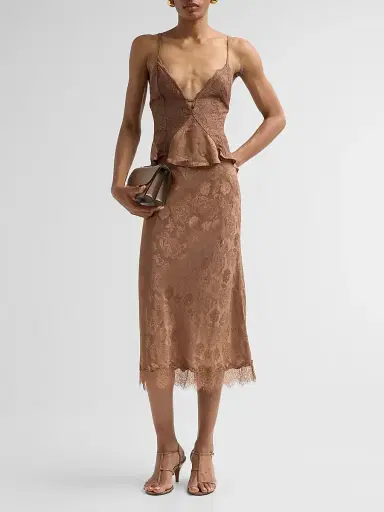 Ronny Kobo Women's Mina Floral Silk Lace-Trim Skirt - Brown - Size XL | Thumbnail 2 Ronny Kobo Women's Mina Floral Silk Lace-Trim Skirt - Brown - Size XL | Thumbnail 2