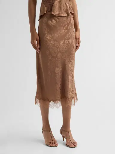 Ronny Kobo Women's Mina Floral Silk Lace-Trim Skirt - Brown - Size XL | Thumbnail 4 Ronny Kobo Women's Mina Floral Silk Lace-Trim Skirt - Brown - Size XL | Thumbnail 4