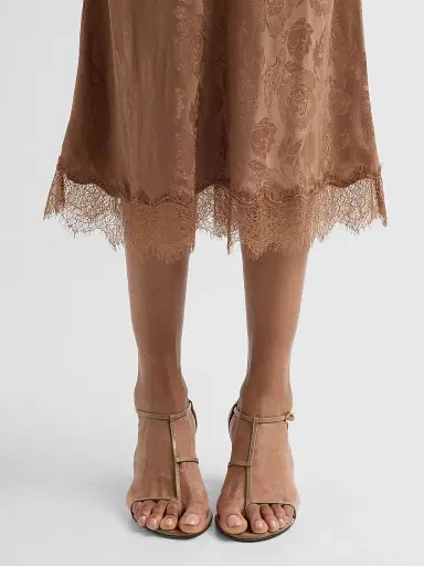 Ronny Kobo Women's Mina Floral Silk Lace-Trim Skirt - Brown - Size XL | Thumbnail 5 Ronny Kobo Women's Mina Floral Silk Lace-Trim Skirt - Brown - Size XL | Thumbnail 5