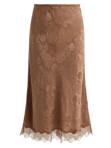 Ronny Kobo Women's Mina Floral Silk Lace-Trim Skirt - Brown - Size XL | Thumbnail 1 Ronny Kobo Women's Mina Floral Silk Lace-Trim Skirt - Brown - Size XL | Thumbnail 1