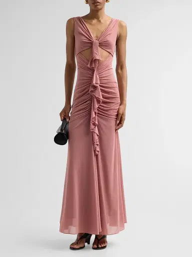Ronny Kobo Women's Carnelian Ruffle Cut-Out Maxi Dress - Cameo Brown | Thumbnail 2 Ronny Kobo Women's Carnelian Ruffle Cut-Out Maxi Dress - Cameo Brown | Thumbnail 2