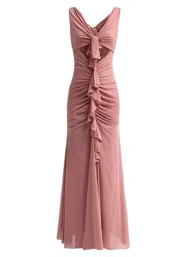 Ronny Kobo Women's Carnelian Ruffle Cut-Out Maxi Dress - Cameo Brown | Thumbnail 1 Ronny Kobo Women's Carnelian Ruffle Cut-Out Maxi Dress - Cameo Brown | Thumbnail 1