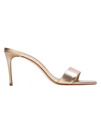 Black Suede Studio Women's Naomi 80MM Metallic Mule Sandals | Thumbnail 1 Black Suede Studio Women's Naomi 80MM Metallic Mule Sandals | Thumbnail 1