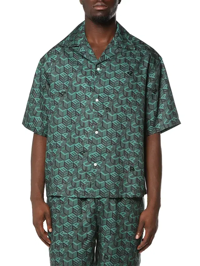 Men's Embellished Logo Camp Shirt - Green Men's Embellished Logo Camp Shirt - Green