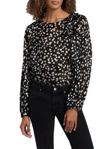 Isabel Marant Women's Firma Floral Silk-Blend Blouse - Black Ecru | Thumbnail 3 Isabel Marant Women's Firma Floral Silk-Blend Blouse - Black Ecru | Thumbnail 3
