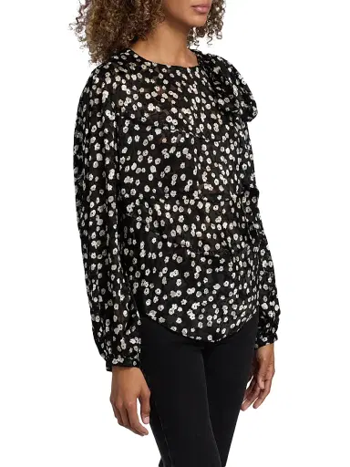 Isabel Marant Women's Firma Floral Silk-Blend Blouse - Black Ecru | Thumbnail 4 Isabel Marant Women's Firma Floral Silk-Blend Blouse - Black Ecru | Thumbnail 4