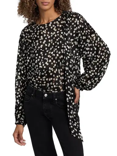 Isabel Marant Women's Firma Floral Silk-Blend Blouse - Black Ecru | Thumbnail 6 Isabel Marant Women's Firma Floral Silk-Blend Blouse - Black Ecru | Thumbnail 6