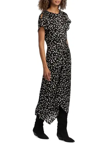 Isabel Marant Women's Herva Floral Cinched Midi-Dress - Black Ecru | Thumbnail 4 Isabel Marant Women's Herva Floral Cinched Midi-Dress - Black Ecru | Thumbnail 4