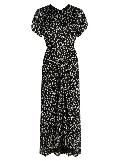 Isabel Marant Women's Herva Floral Cinched Midi-Dress - Black Ecru | Thumbnail 1 Isabel Marant Women's Herva Floral Cinched Midi-Dress - Black Ecru | Thumbnail 1