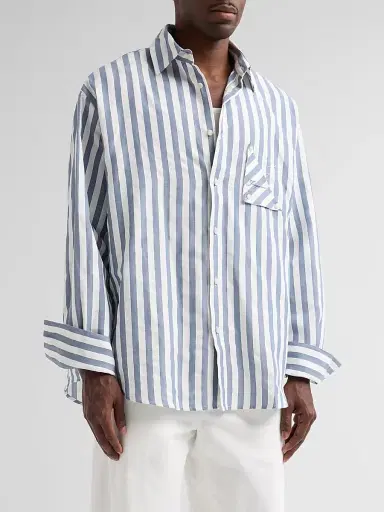 Jacquemus Men's Voilier Striped Cotton-Linen Shirt - Jacquard Stripes Blue | Thumbnail 4 Jacquemus Men's Voilier Striped Cotton-Linen Shirt - Jacquard Stripes Blue | Thumbnail 4