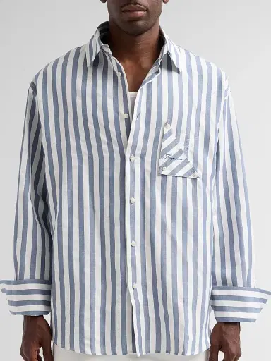 Jacquemus Men's Voilier Striped Cotton-Linen Shirt - Jacquard Stripes Blue | Thumbnail 5 Jacquemus Men's Voilier Striped Cotton-Linen Shirt - Jacquard Stripes Blue | Thumbnail 5