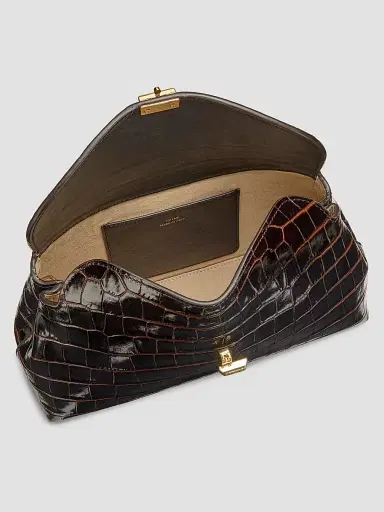 Toteme Women's T-Lock Crocodile-Embossed Leather Clutch - Dark Brown | Thumbnail 5 Toteme Women's T-Lock Crocodile-Embossed Leather Clutch - Dark Brown | Thumbnail 5