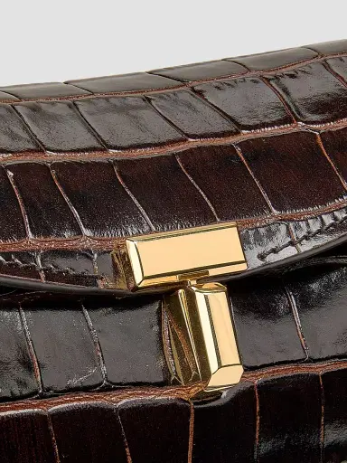 Toteme Women's T-Lock Crocodile-Embossed Leather Clutch - Dark Brown | Thumbnail 6 Toteme Women's T-Lock Crocodile-Embossed Leather Clutch - Dark Brown | Thumbnail 6