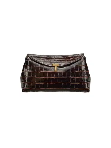 Toteme Women's T-Lock Crocodile-Embossed Leather Clutch - Dark Brown | Thumbnail 1 Toteme Women's T-Lock Crocodile-Embossed Leather Clutch - Dark Brown | Thumbnail 1