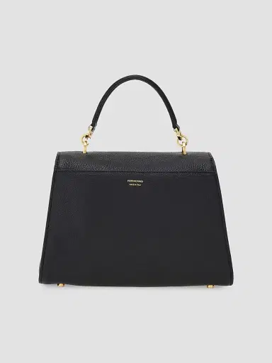 FERRAGAMO Women's Double Gancini Leather Top Handle Bag - Nero | Thumbnail 3 FERRAGAMO Women's Double Gancini Leather Top Handle Bag - Nero | Thumbnail 3