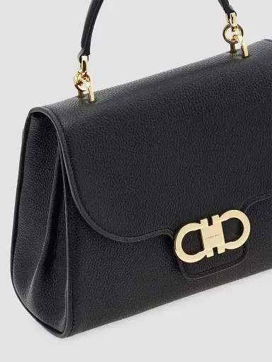 FERRAGAMO Women's Double Gancini Leather Top Handle Bag - Nero | Thumbnail 6 FERRAGAMO Women's Double Gancini Leather Top Handle Bag - Nero | Thumbnail 6