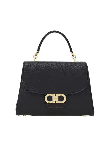 FERRAGAMO Women's Double Gancini Leather Top Handle Bag - Nero | Thumbnail 1 FERRAGAMO Women's Double Gancini Leather Top Handle Bag - Nero | Thumbnail 1