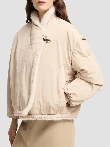 Moncler Women's Chardonneret 2-in-1 Reversible Puffer Jacket in Teddy - White | Thumbnail 4 Moncler Women's Chardonneret 2-in-1 Reversible Puffer Jacket in Teddy - White | Thumbnail 4