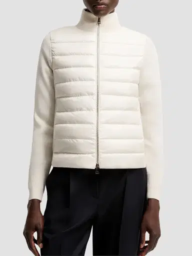 Moncler Women's Down-Filled Cardigan in Wool - White | Thumbnail 2 Moncler Women's Down-Filled Cardigan in Wool - White | Thumbnail 2