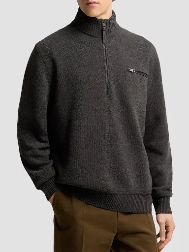 Moncler Men's Sweater in Wool and Cashmere Blend - Dark Gray | Thumbnail 2 Moncler Men's Sweater in Wool and Cashmere Blend - Dark Gray | Thumbnail 2