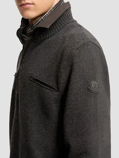 Moncler Men's Sweater in Wool and Cashmere Blend - Dark Gray | Thumbnail 4 Moncler Men's Sweater in Wool and Cashmere Blend - Dark Gray | Thumbnail 4