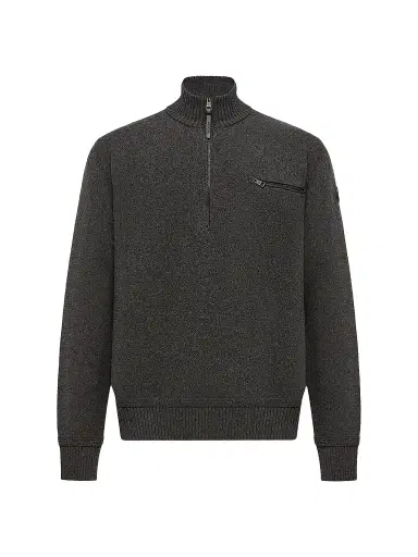 Moncler Men's Sweater in Wool and Cashmere Blend - Dark Gray | Thumbnail 1 Moncler Men's Sweater in Wool and Cashmere Blend - Dark Gray | Thumbnail 1