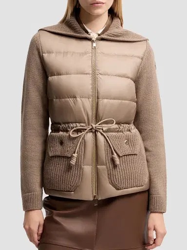Moncler Women's Down-Filled Cardigan in Wool & Cashmere Blend - Beige | Thumbnail 2 Moncler Women's Down-Filled Cardigan in Wool & Cashmere Blend - Beige | Thumbnail 2