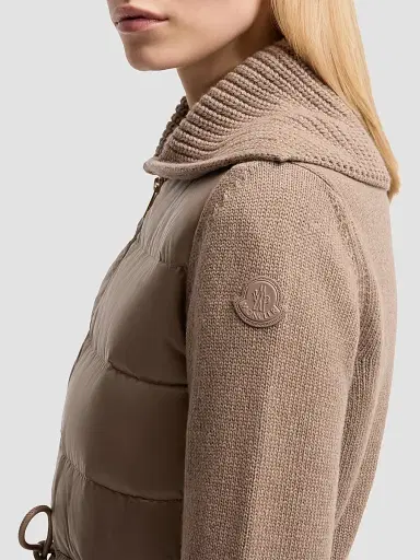 Moncler Women's Down-Filled Cardigan in Wool & Cashmere Blend - Beige | Thumbnail 4 Moncler Women's Down-Filled Cardigan in Wool & Cashmere Blend - Beige | Thumbnail 4
