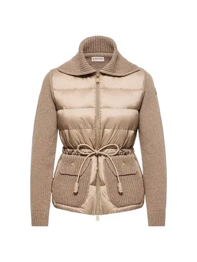 Moncler Women's Down-Filled Cardigan in Wool & Cashmere Blend - Beige | Thumbnail 1 Moncler Women's Down-Filled Cardigan in Wool & Cashmere Blend - Beige | Thumbnail 1
